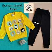 ست بلوز و شلوار اسپرت خواهر و برادری چاپ فیگور حیوانات، جنس پنبه سایز 40 تا 50 مناسب 1.5 تا 7 سال، رنگ زرد و زرشکی