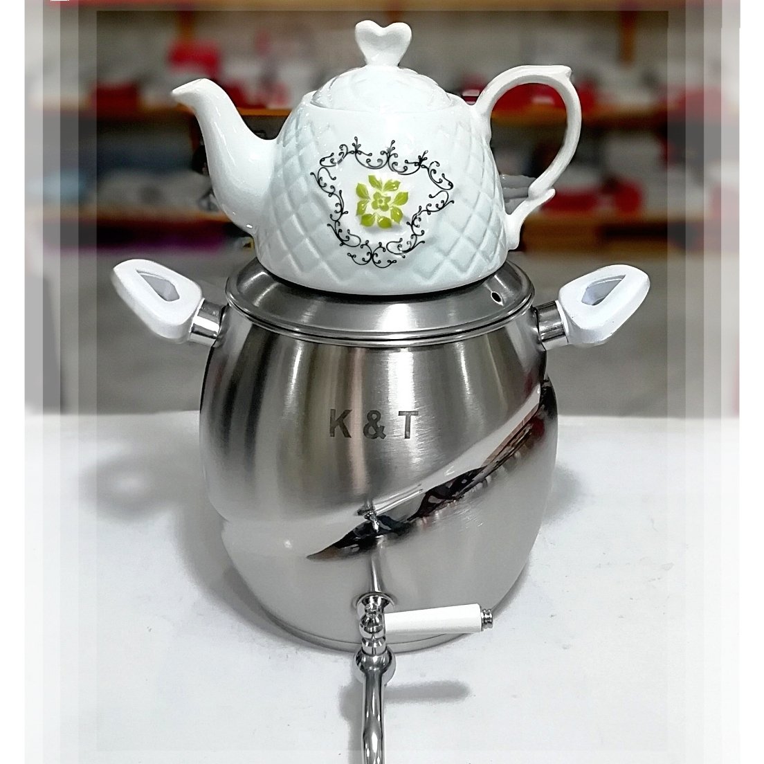 کتری و قوری شیردار استیل  کف چدن 