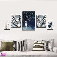 تابلو شاسی بکلیت طرح نقاشی مدرن آبرنگی و آسمان شب مدل SH-1790 مجموعه 5 عددی