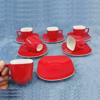 ست فنجان و نعلبکی چینی مقصود مدل 4گوش قرمز 