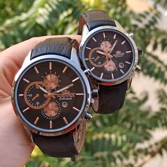 ساعت ست الگانس زنانه و مردانه ضد آب یک سال گارانتی موتور ژاپن 