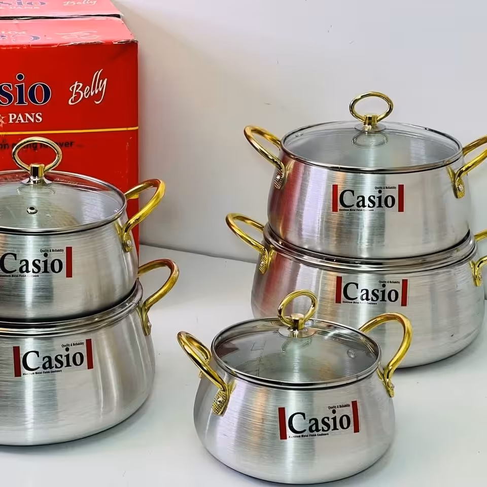 سرویس قابلمه10پارچه کاسیو براق دسته طلایی