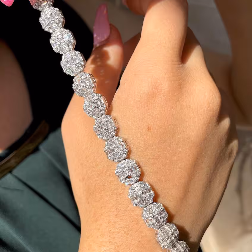 دستبند نگین باگت خور نقره