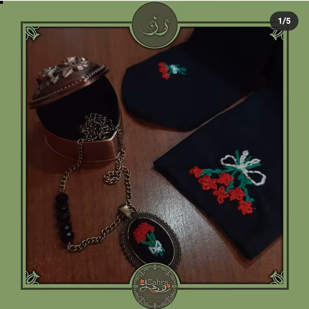 ست جوراب و ساق دست و رومانتویی گلدوزی(طرح رز)