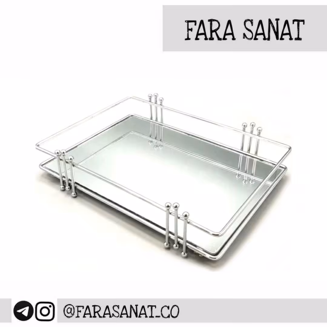 سینی کف آینه ای مدل پیانو چهارگوش با آبکاری درجه یک (ابعاد 27*32)