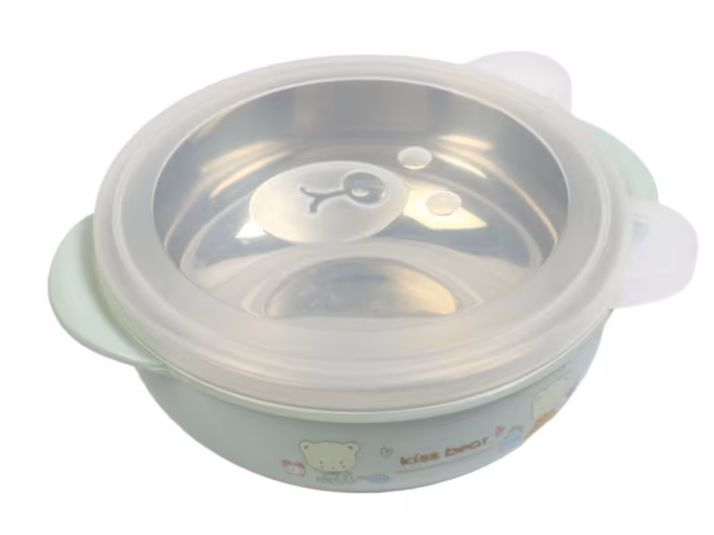 ظرف غذای نوزادی داخل استیل همراه با قاشق