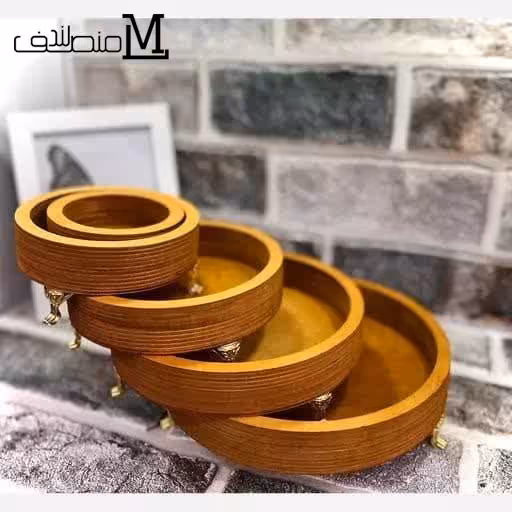 سینی سرو 5 تیکه چوبی گرد پایه دار