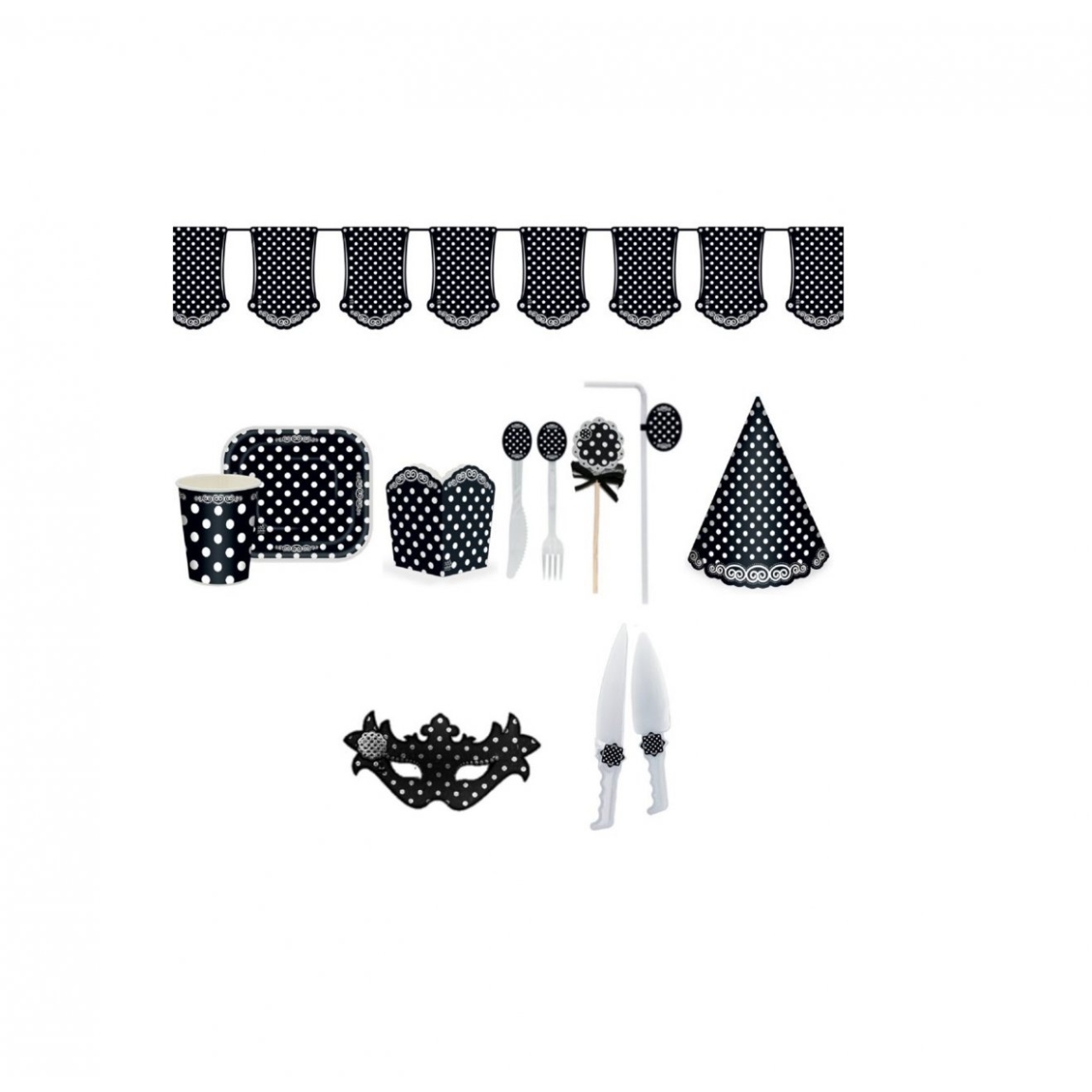 پک کامل تم تولد مشکی خال سفید (بیست نفره)