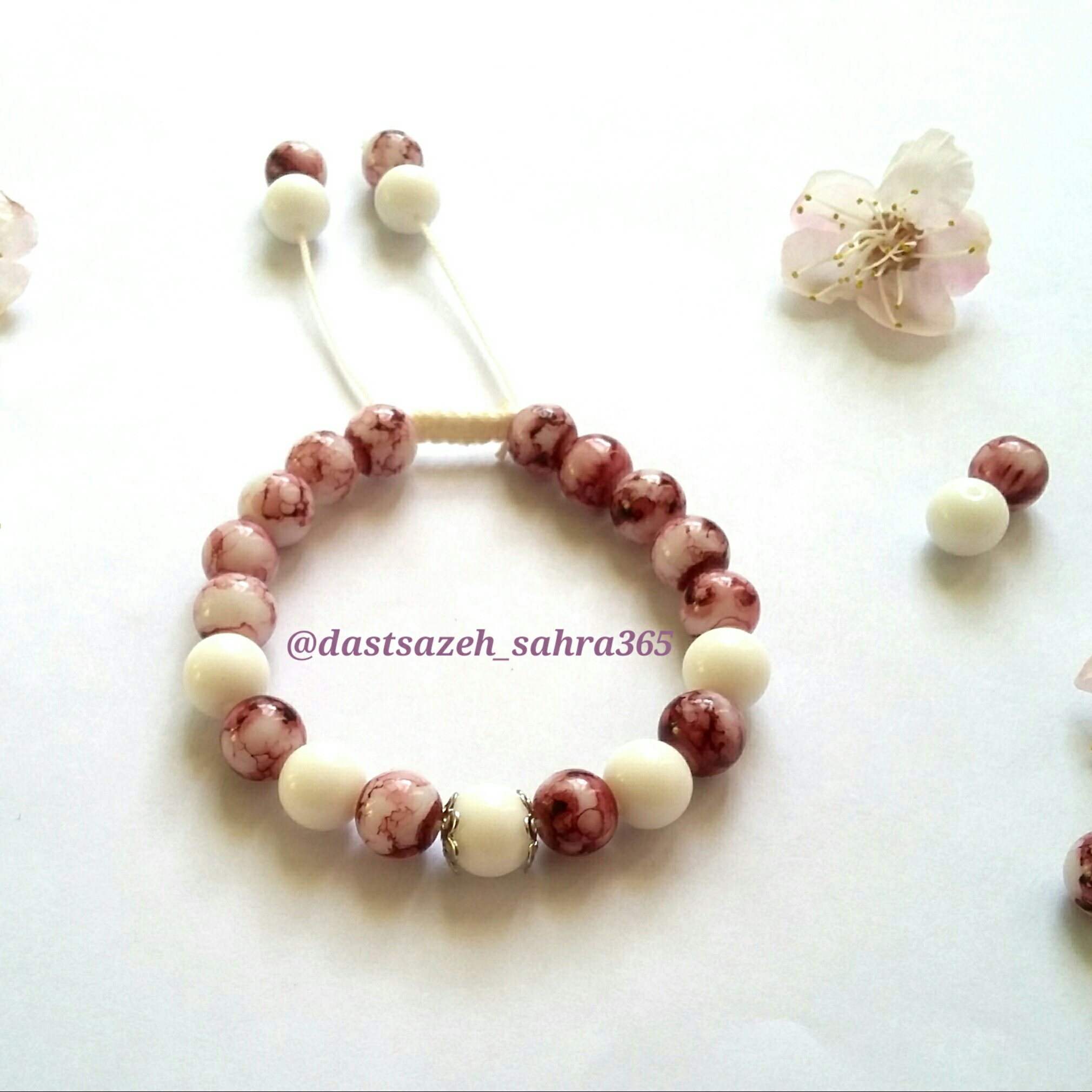 دستبند سنگی (شکوفه صورتی)