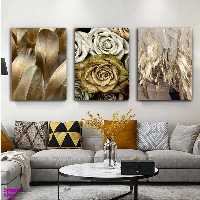تابلو شاسی بکلیت طرح دکوراتیو گل و برگ طلایی مدل SH-332 مجموعه 3 عددی