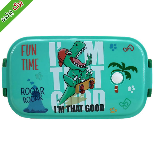 ظرف غذا داخل استیل طرح دایناسور قاشق دار lunch box