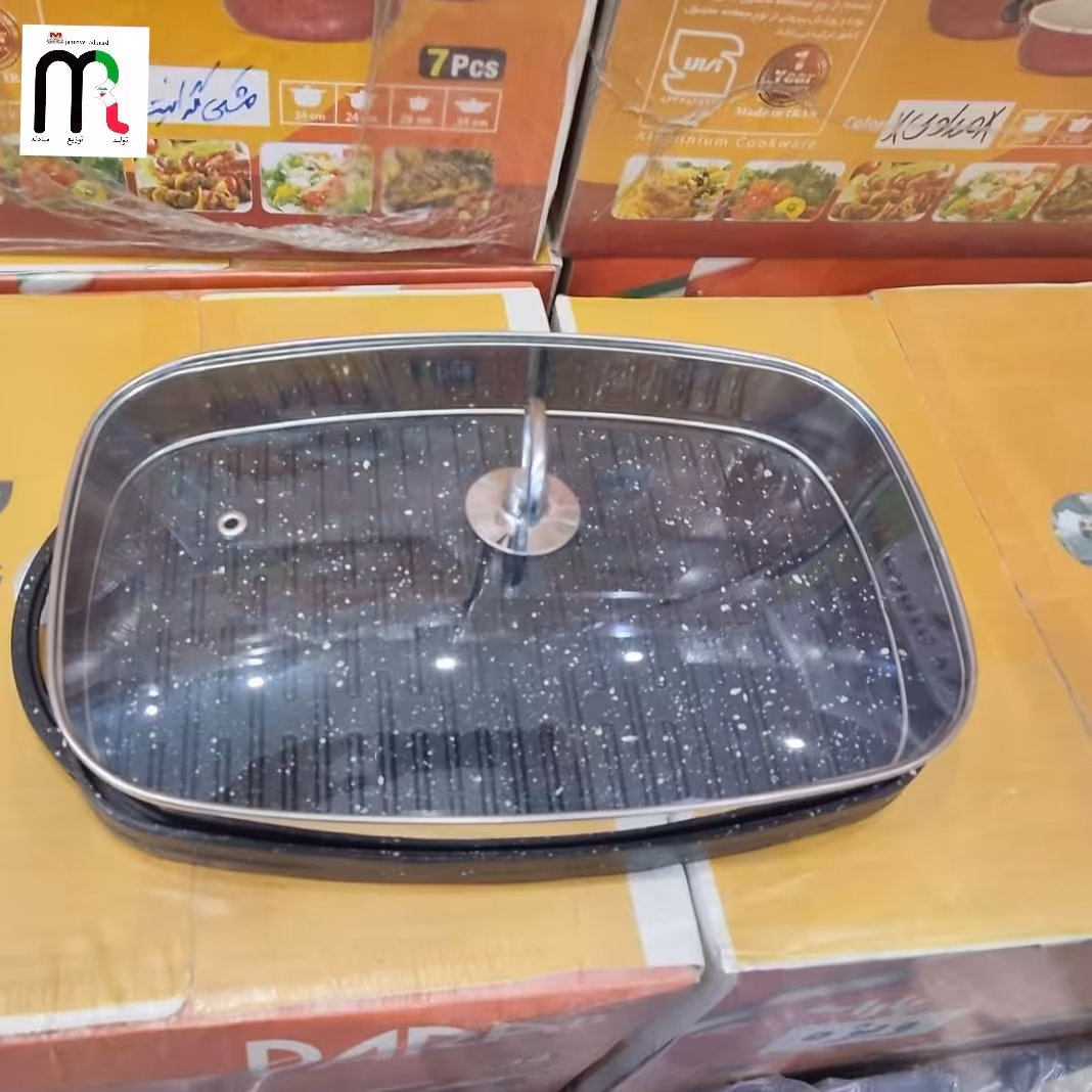 تابه گریل چدن گرانیتی بیضی دوطرفه درب دار
