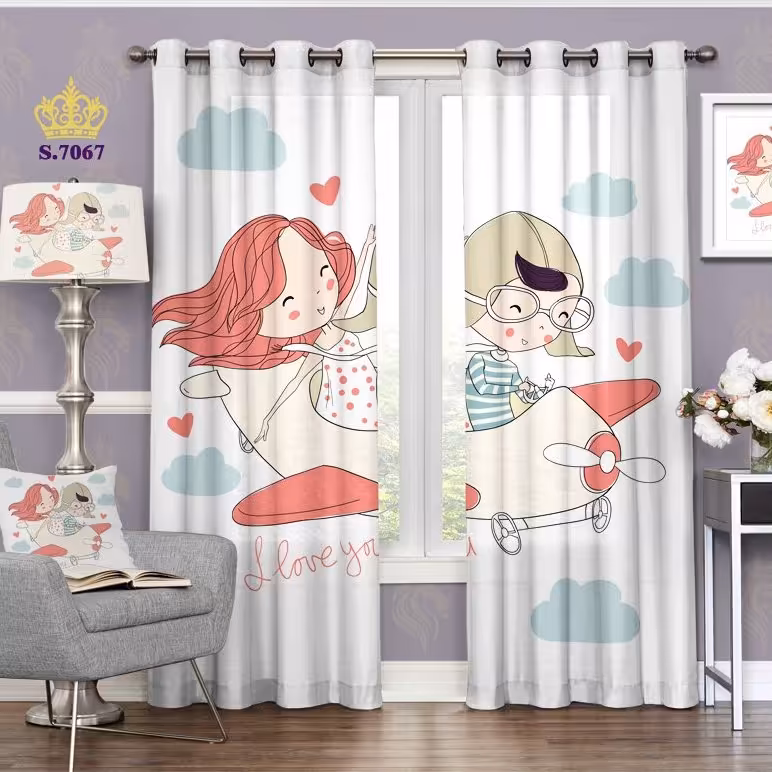 پرده اتاق خواب کودک دو قواره پانچ طرح کوچولهای خلبان کد S7067