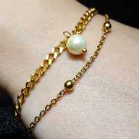 دستبند مروارید استیل ضد حساسیت رنگ ثابت روکش طلا کد(329)