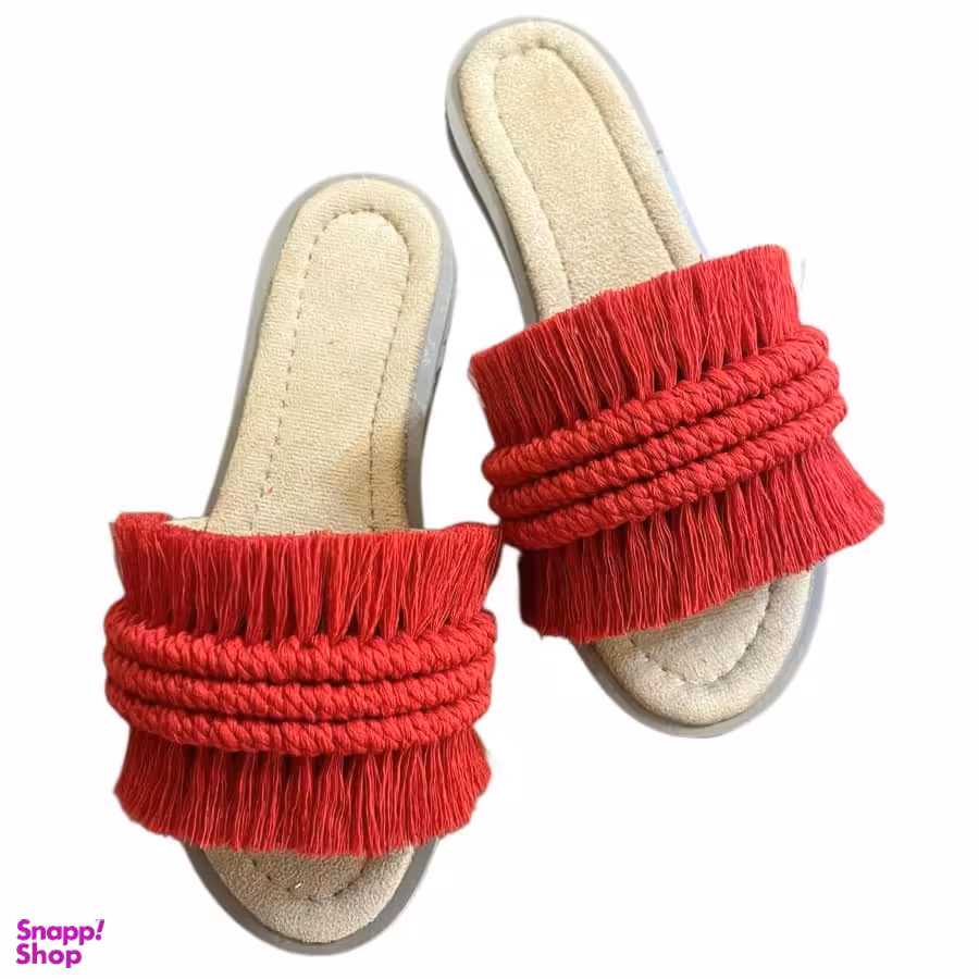 صندل زنانه طرح مکرومه مدل مدادی رنگ قرمز