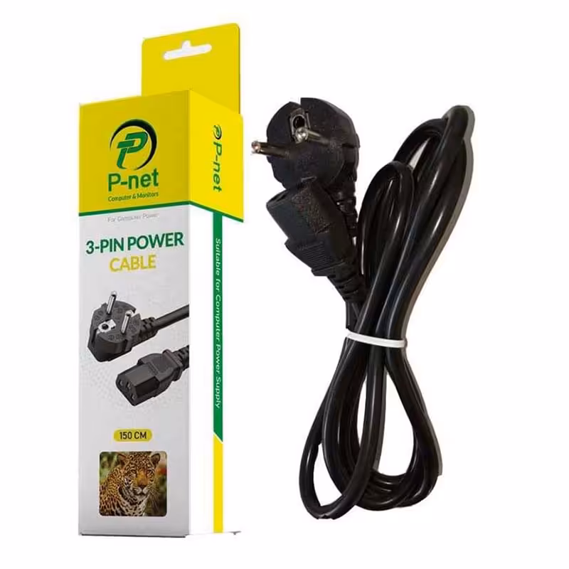 کابل برق پاور کامپیوتر و مانیتور 3 پین  p-net کیفیت خوب با طول 150 سانتی متر