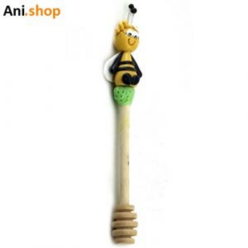 قاشق عسل جنس چوبی کارشده با خمیرپلیمری طرح زنبور عسل