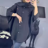 پانچ مشکی ارسال رایگان میلانو میله ای محرمی بسیار سبک و خنک یقه مردانه فری سایز 36 تت 46