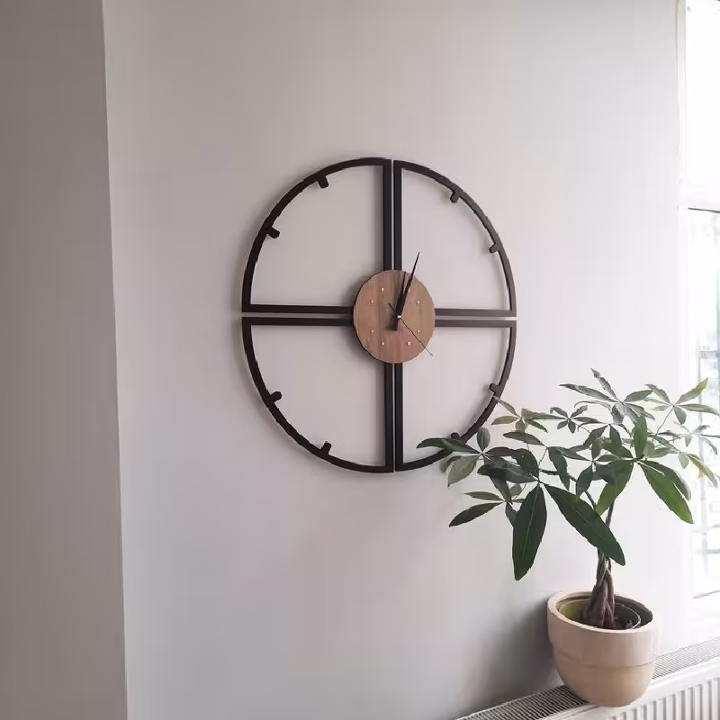 ساعت دیواری  قطر 50 مشکی قهوه ای