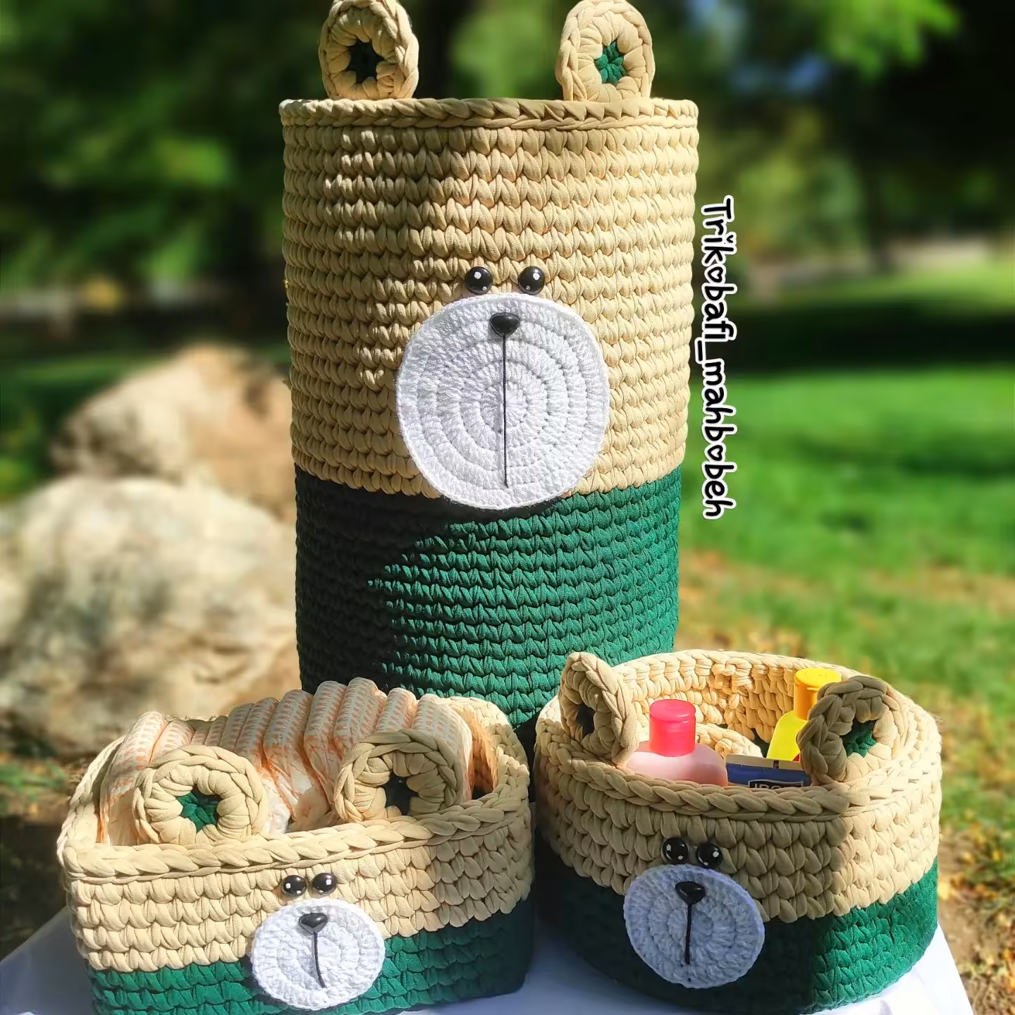 سبد تریکو عروسکی خرسی (دستبافت)