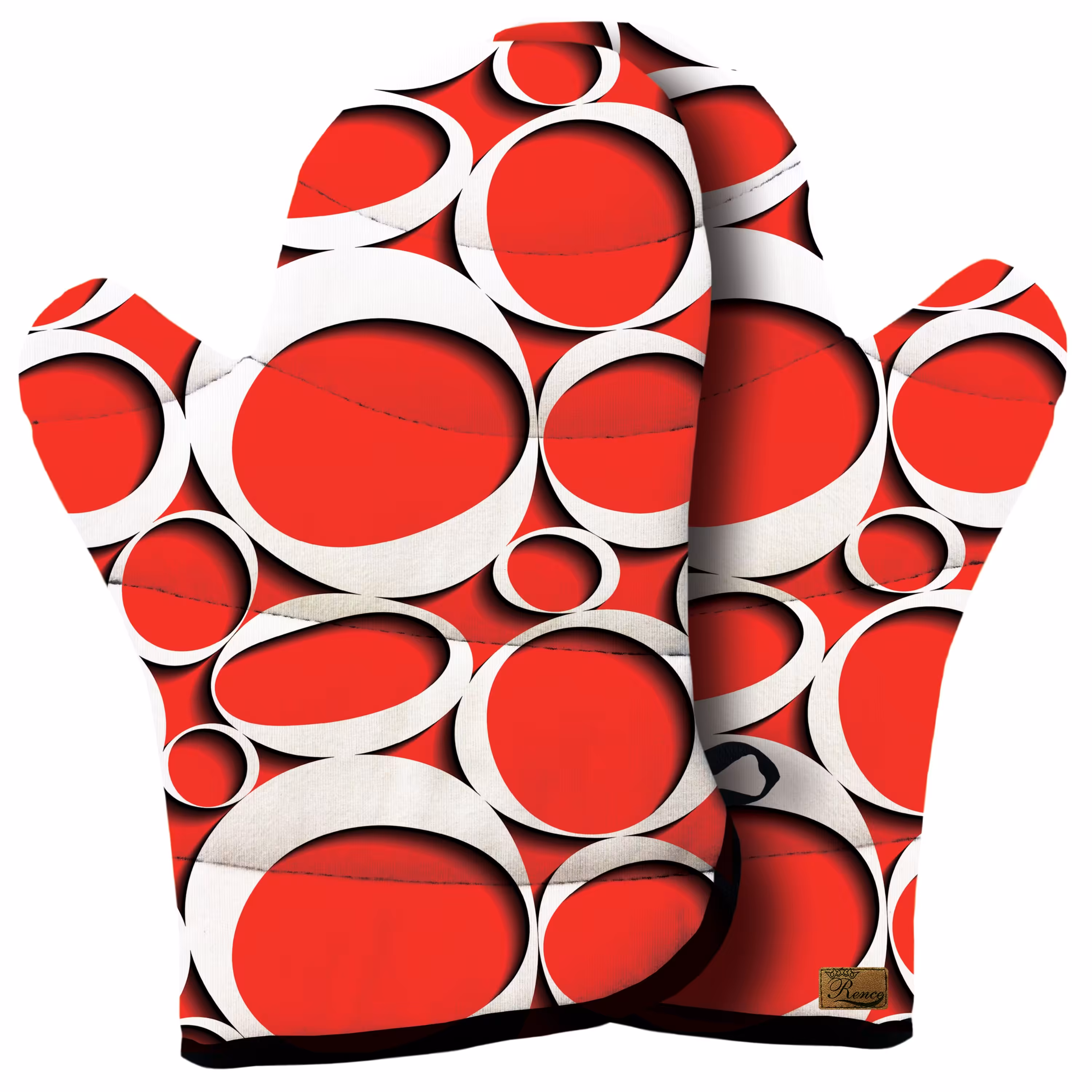 دستکش فر پارچه ای نسوز مخمل دو رو چاپ طرح دایره قرمز سایز 20 در 32 مدل F1-1009 شرکت رنس