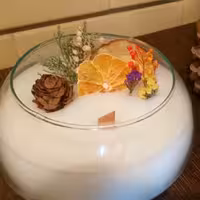 شمع ظرف شیشه ای همراه با فیتیله چوبی دست ساز