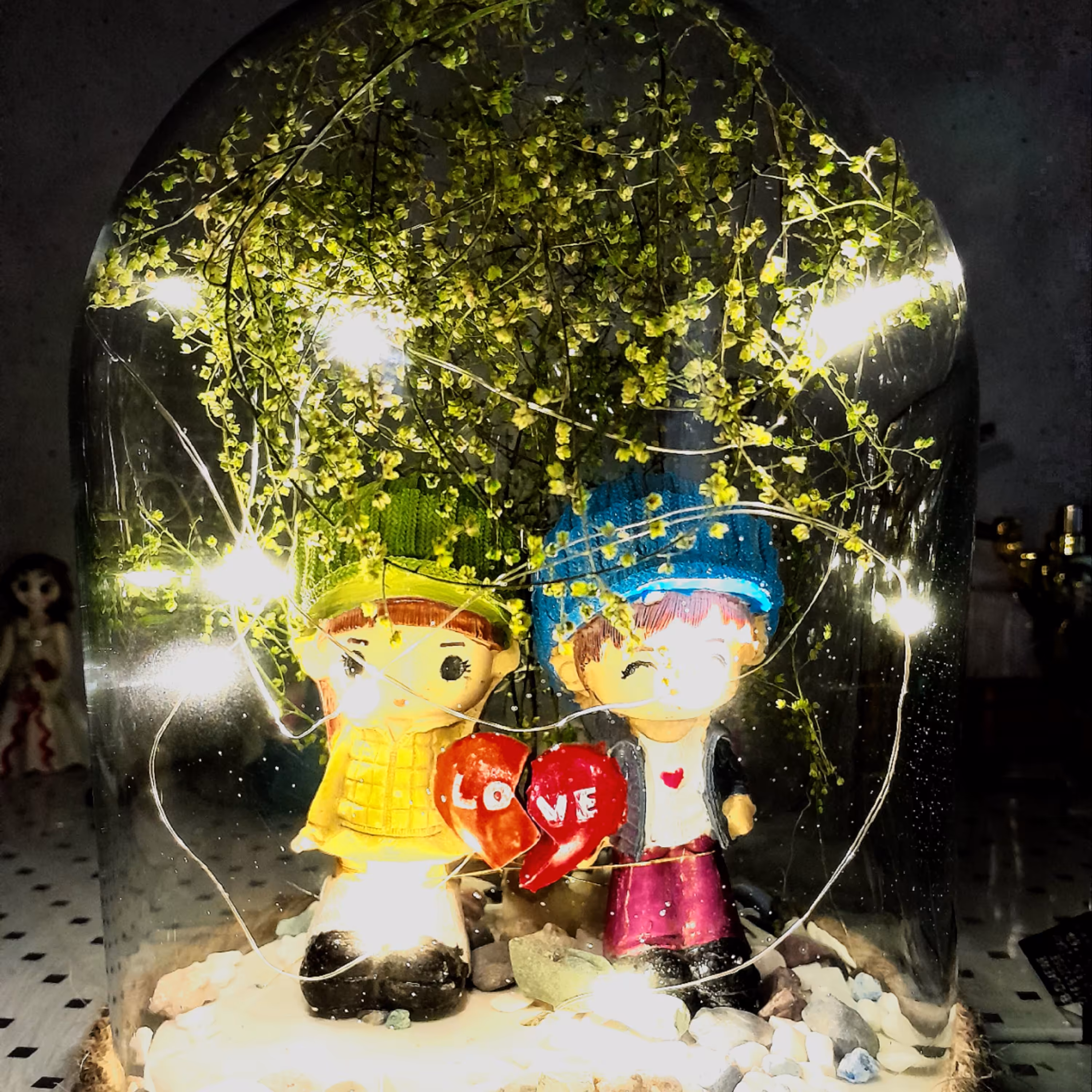 باکس هدیه جدید شیشه سفارشی دخترپسر عاشق درختی چراغ خواب بدون نیاز به باتری usbخور