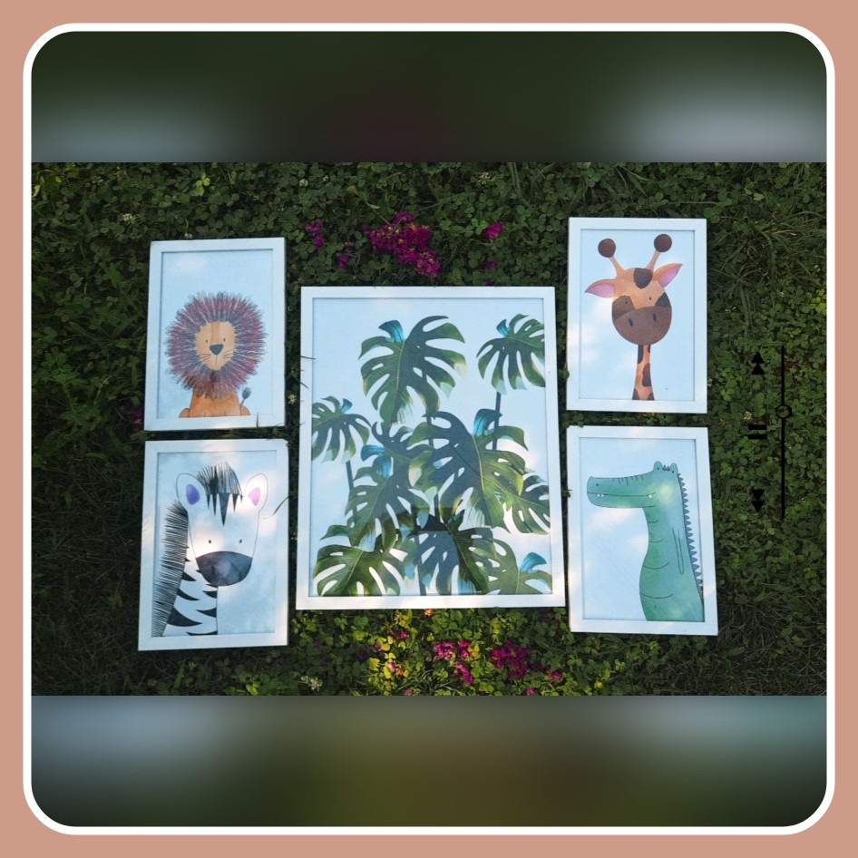 تابلو کودک  حیوانات سافاری و برگ انجیر سایز این کار سفارشی بوده تمام کار طراحی مجدد شده و از کیفیت عالی برخوردار هست