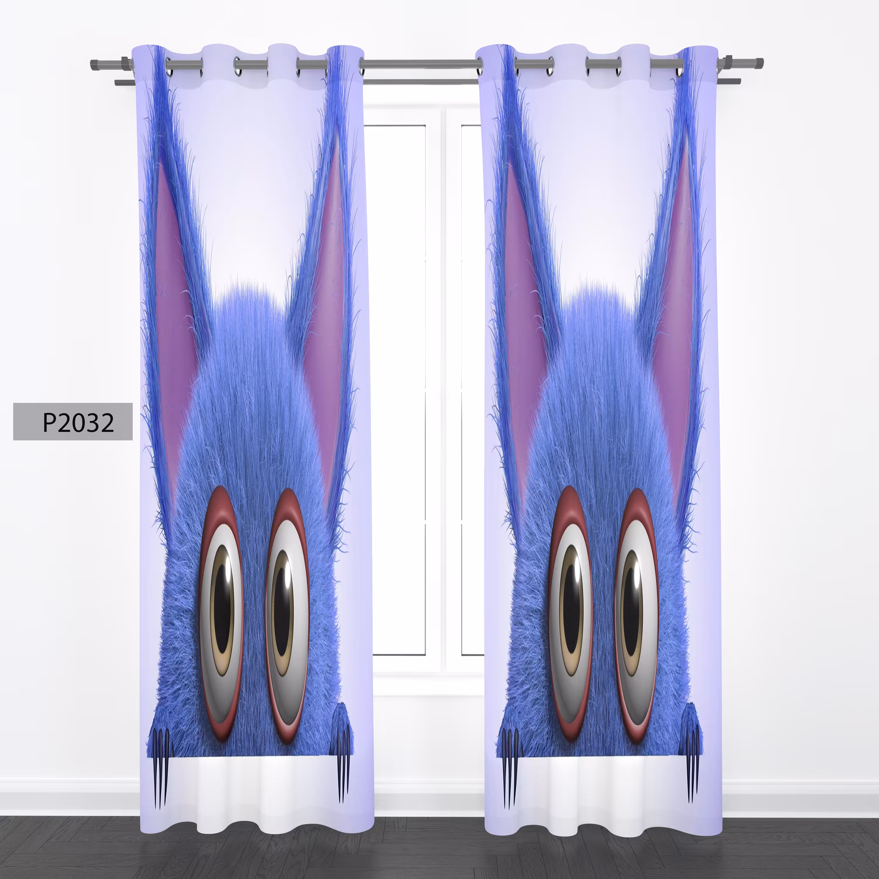 پرده هازان چاپی دوقواره دوخته شده پانچ شده هر قواره عرض 140ارتفاع 190 کد2032