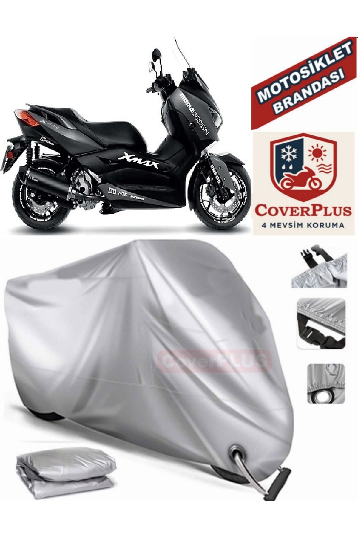 چادر موتورسیکلت خاکستری موتور سازگار با قفل برزنتالین YAMAHA X MAX 250 MOMODESIGN سیکلت COVER MOTOEN MotoEn