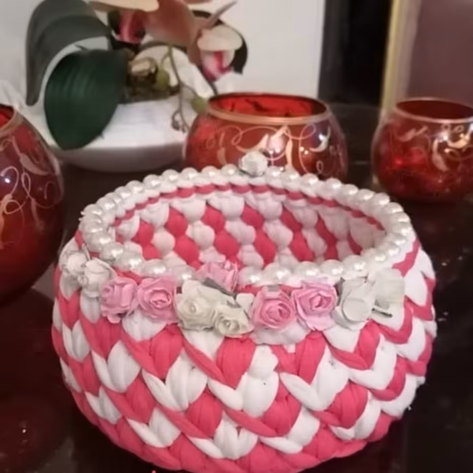 سبد تریکو خمره ایی  مدل دایره  طرح کجراه