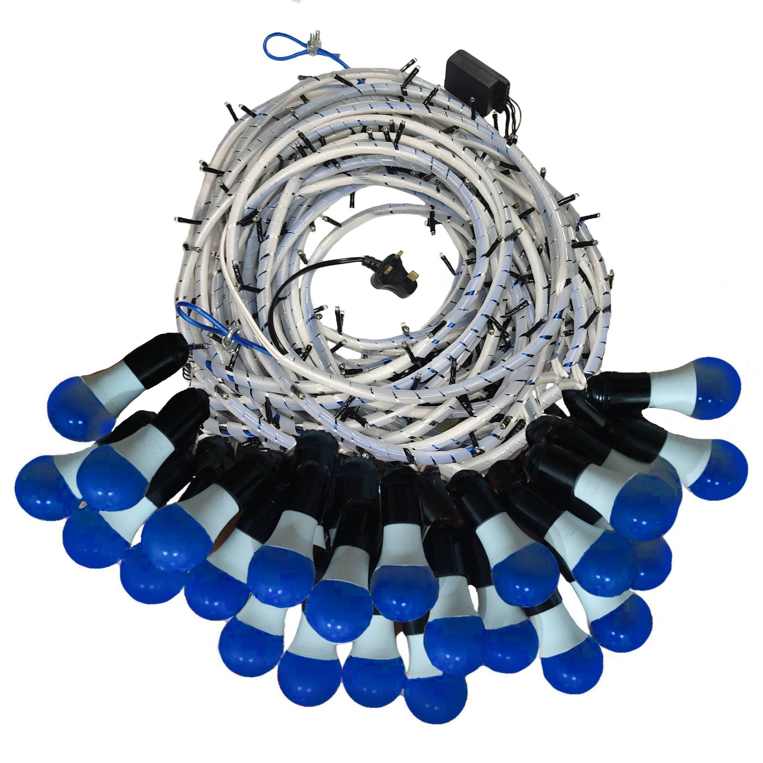 ریسه 9 متری آبی(تلفیقی سوزنی رنگارنگ و حبابی آبی)با بکسل نگهدارنده روکشدار