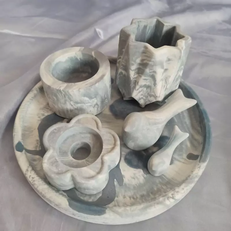 اکسسوری سینی بتنی طرح ابرو بادی سینی دکوراتیو  طوسی