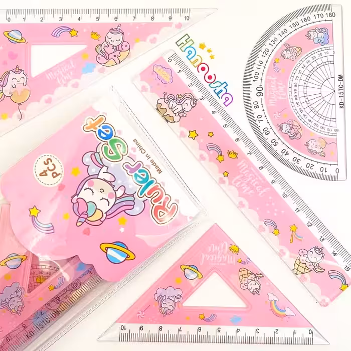 ست 4 عددی خط کش، نقاله و گونیا یونیکورنی