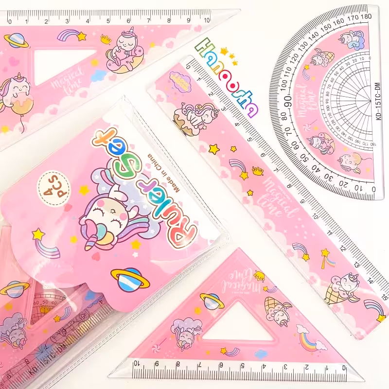 ست 4 عددی خط کش، نقاله و گونیا یونیکورنی