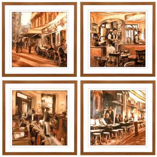تابلو چهار تکه مدرن CAFES AND BISTROS SET-WH/BR کد GW-99111-4P