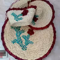 ست سفره وکلاه وزنبیل حصیری