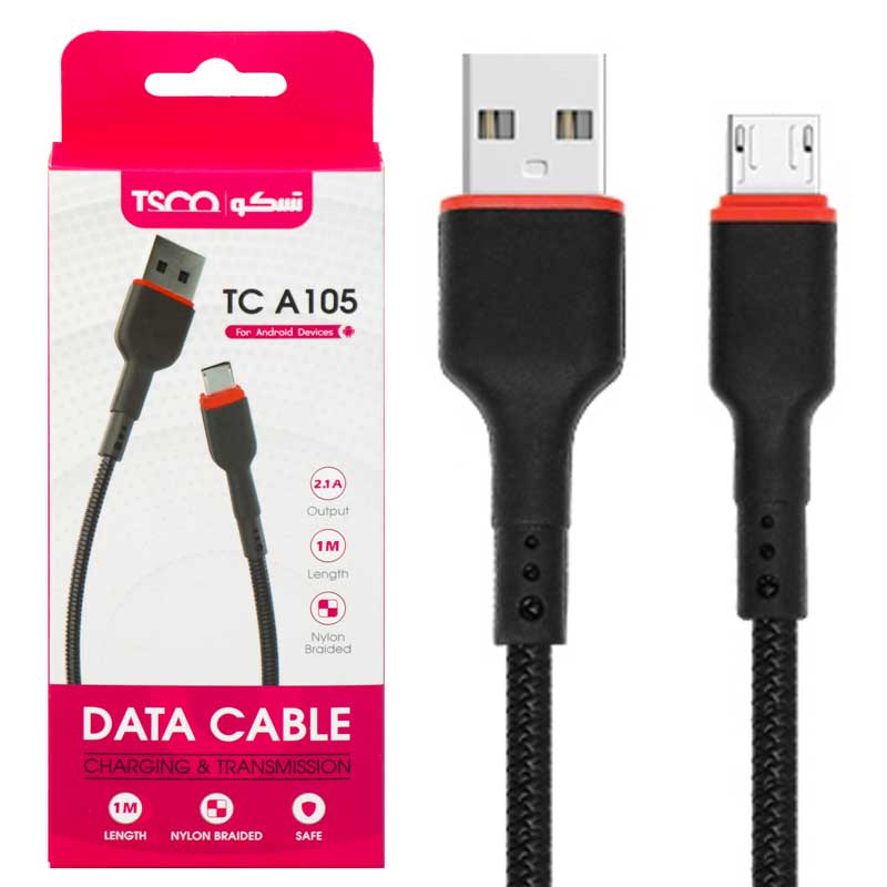 کابل شارژ و دیتا micro-USB برند تسکو مدل TC A105 طول 1 مترTSCO TCA105 Data Cable Micro-USB, 1M