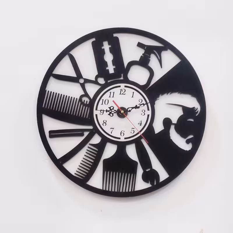 ساعت آرایشگاه مردانه فانتزی چوبی کد 02