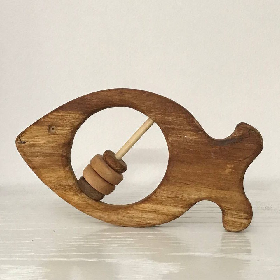 اسباب بازی جغجغه ای چوبی  طرح ماهی، اسباب بازی ، اسباب بازی جغجغه ای  چوبی ، دندان گیر ارگانیک ، دندان گیر چوبی 