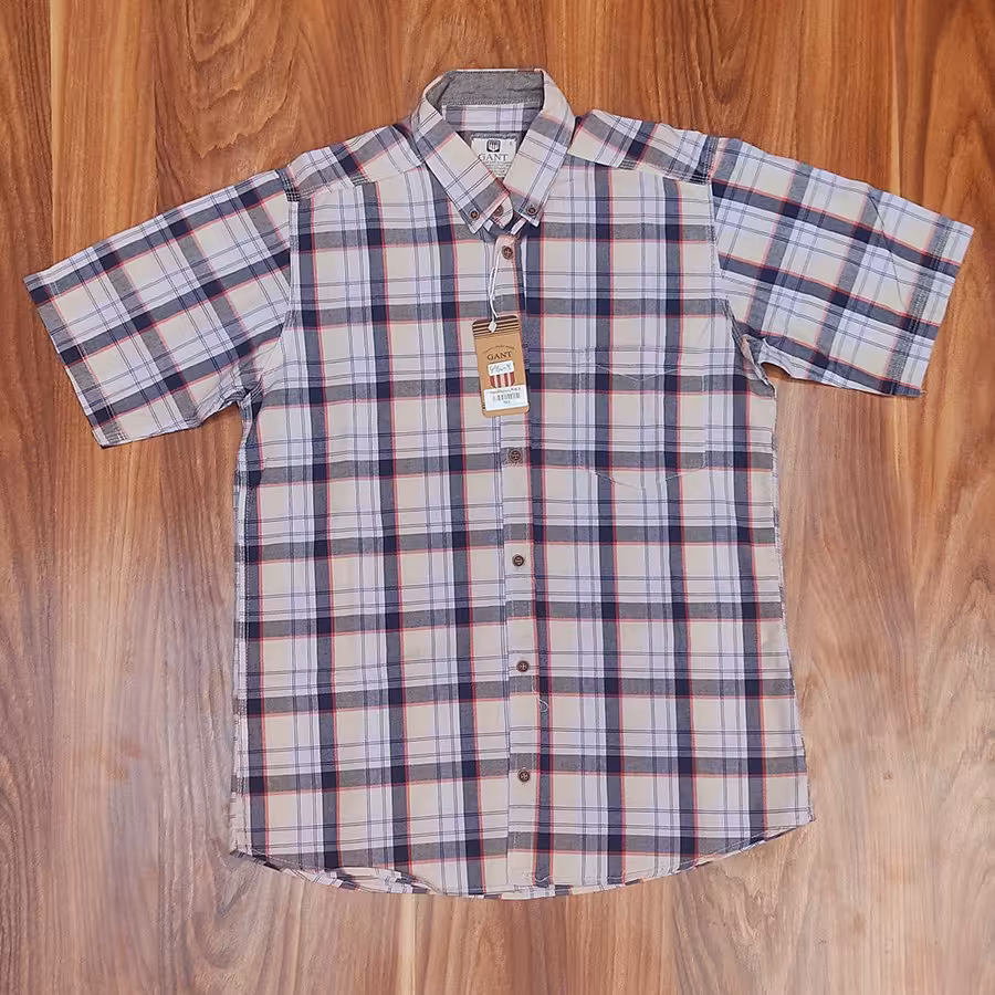 پیراهن آستین کوتاه صد در صد نخی چهارخانه (کد 66)