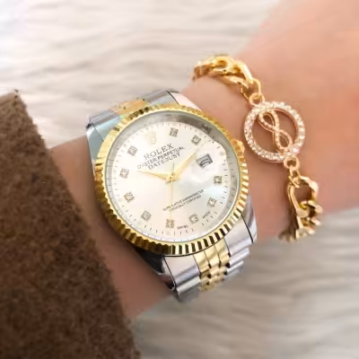 ساعت رولکس بنداستیل دو رنگ صفحه سفید