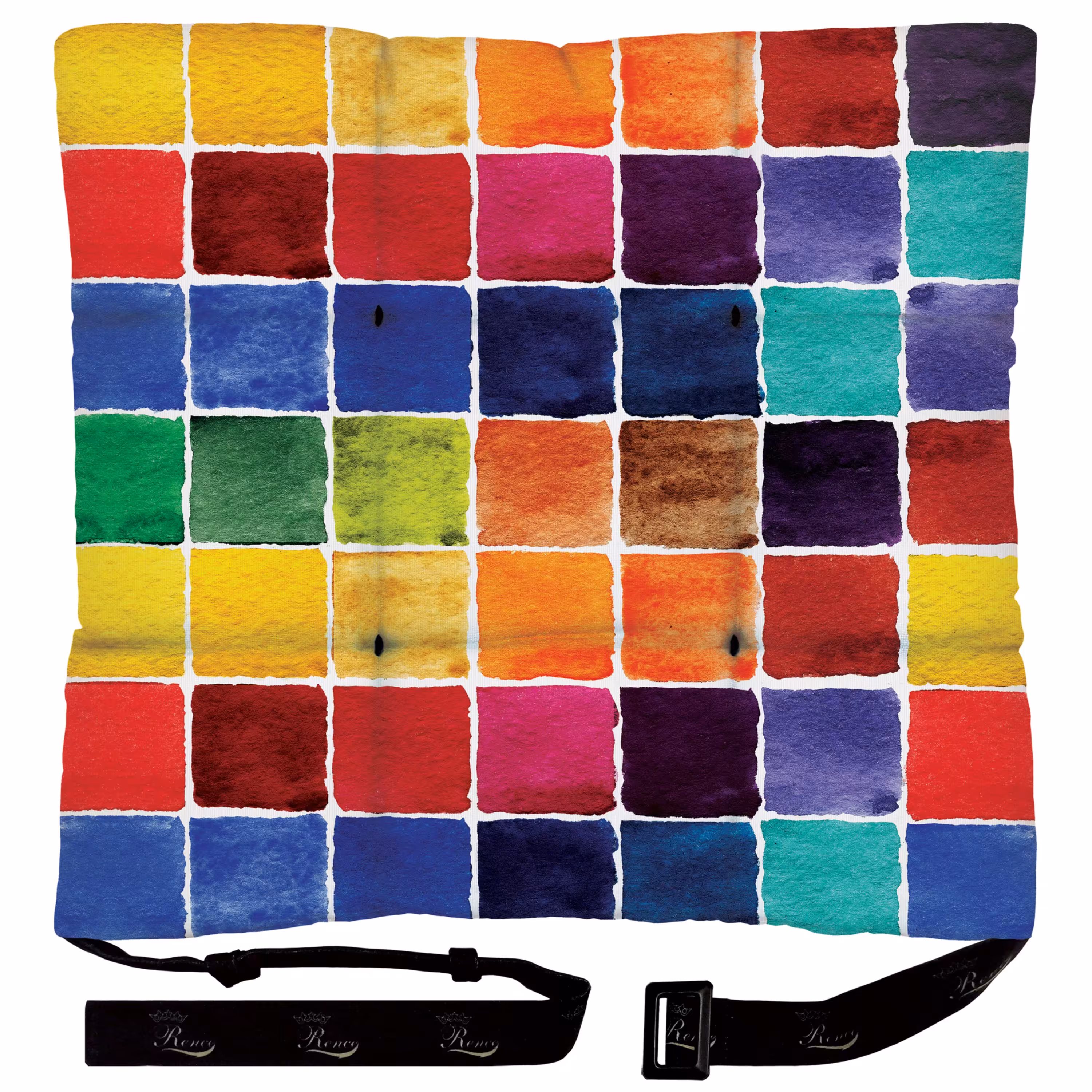 بالش و تشک صندلی مربع پارچه مخمل دو رو چاپ طرح مربع رنگی سایز 38 در 38 مدل M1-517 شرکت رنس