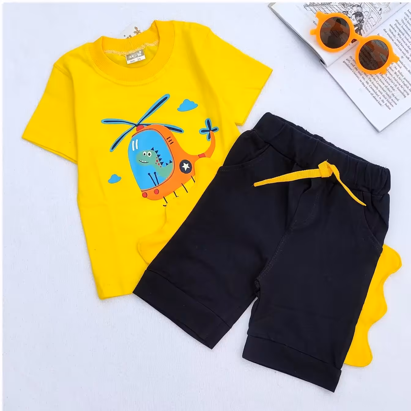 ست تیشرت و شلوارک پسرانه پنبه ای دایناسور خلبان در سایزهای 35 تا50 ارسال رایگان