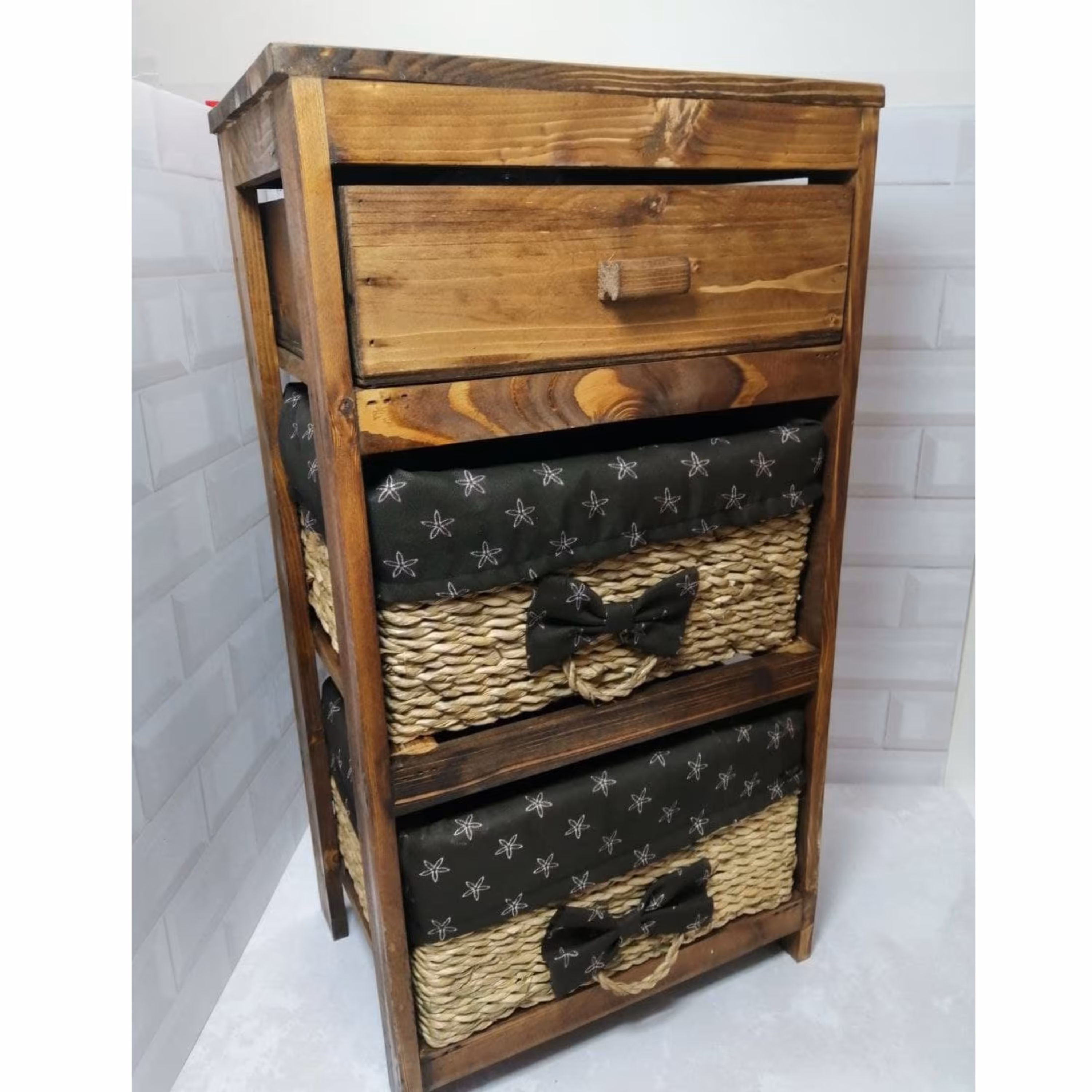 جاپیازی دوطبقه تک کشو حصیربافت و چوب تهیه شده از بهترین مواداولیه