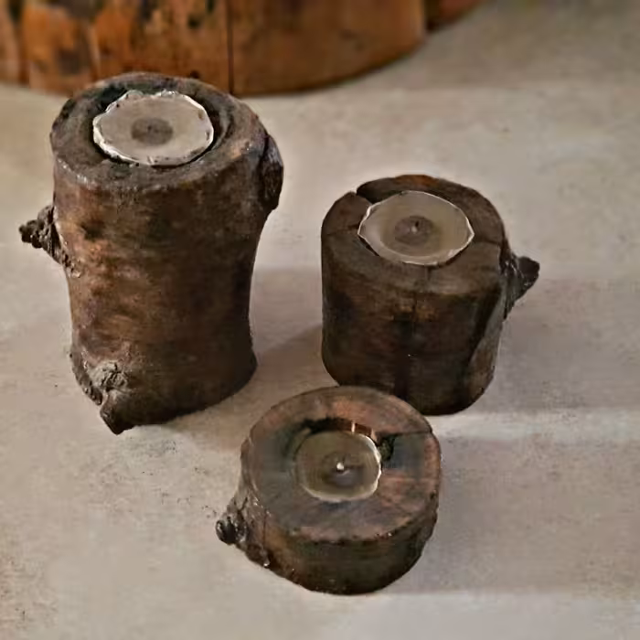 جاشمعی چوبی دستساز 3 عدد با شمع   