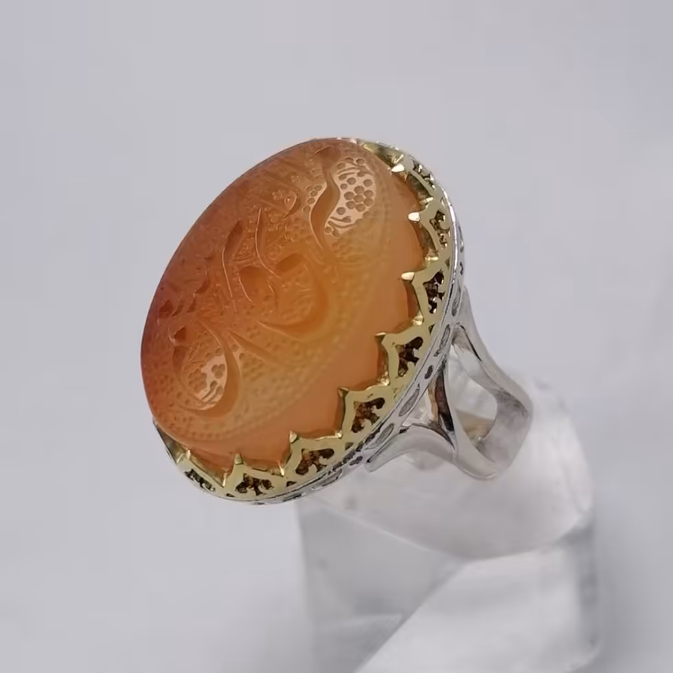 انگشتر عقیق  پرتقالی خطی