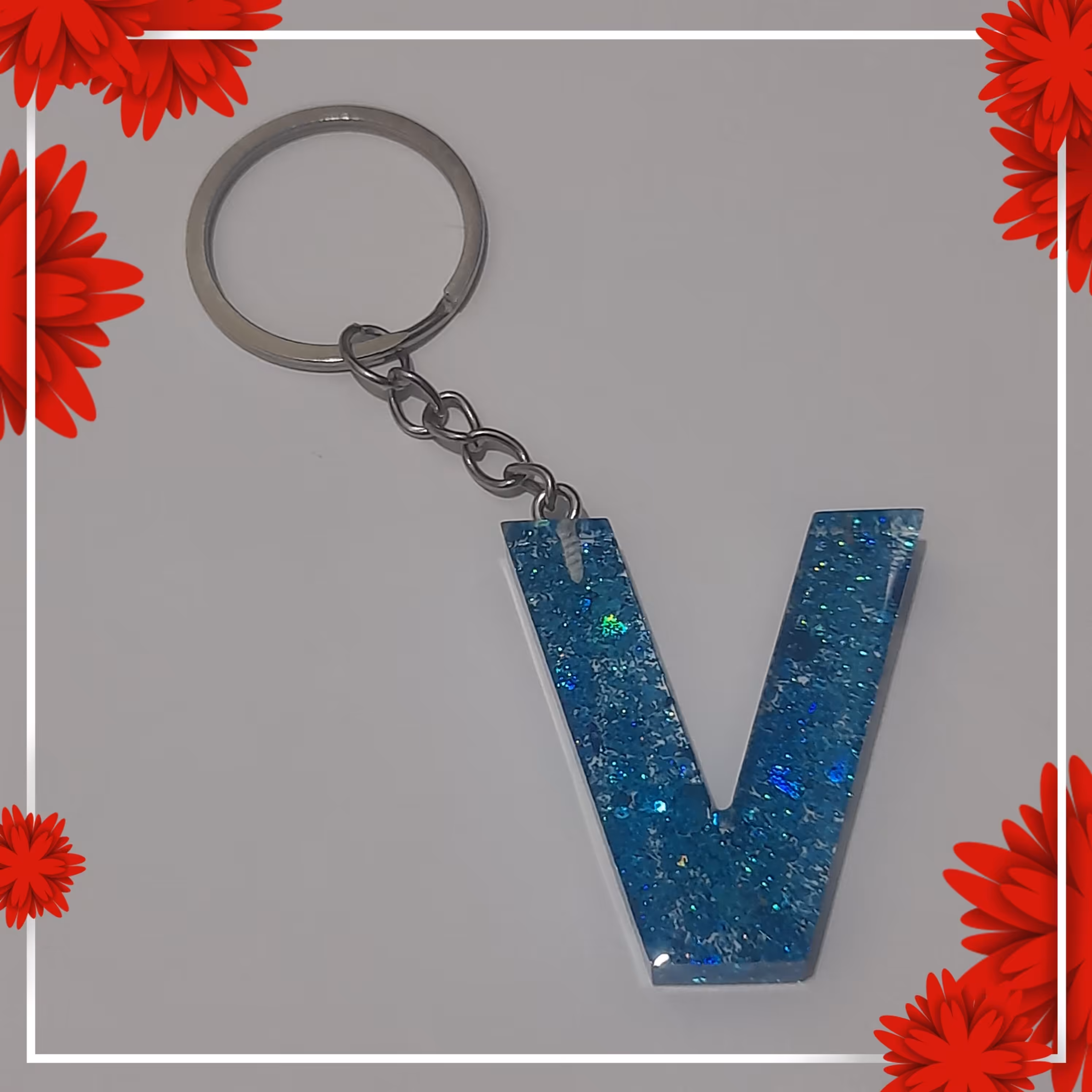 جاسویچی رزینی حروف انگلیسی V آبی