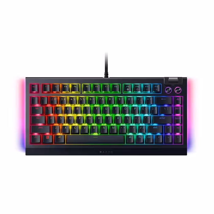 کیبورد گیمینگ با سیم ریزر مدل بلک ویدو V4 75% با سوییچ مکانیکال نارنجی