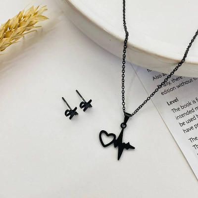 نیم ست استیل طرح ضربان قلب